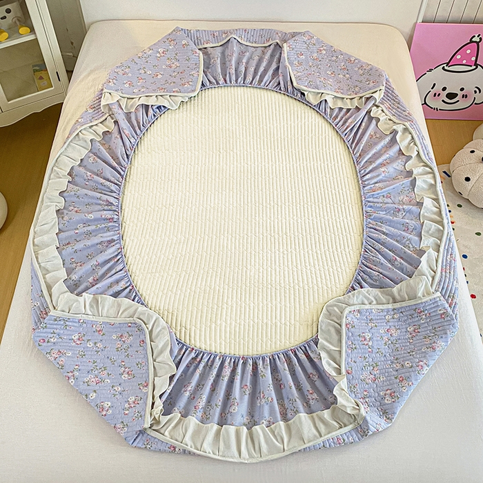 91家纺网 家纺一手货源 找家纺 布柔 2026春夏新款全棉印花夹棉单床笠床垫保护套罩 床笠单件 花田紫