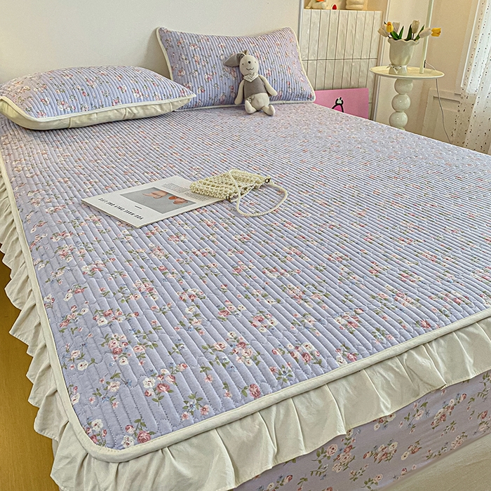 91家纺网 家纺一手货源 找家纺 布柔 2026春夏新款全棉印花夹棉单床笠床垫保护套罩 床笠单件 花田紫