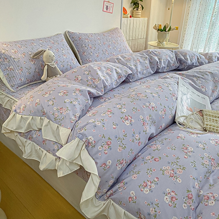 91家纺网 家纺一手货源 找家纺 布柔 2026春夏新款全棉印花夹棉单床笠床垫保护套罩 床笠单件 花田紫