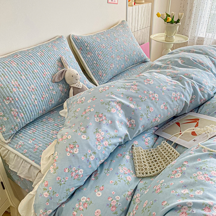 91家纺网 家纺一手货源 找家纺 布柔 2026春夏新款全棉印花夹棉单床笠床垫保护套罩 床笠单件 花田绿