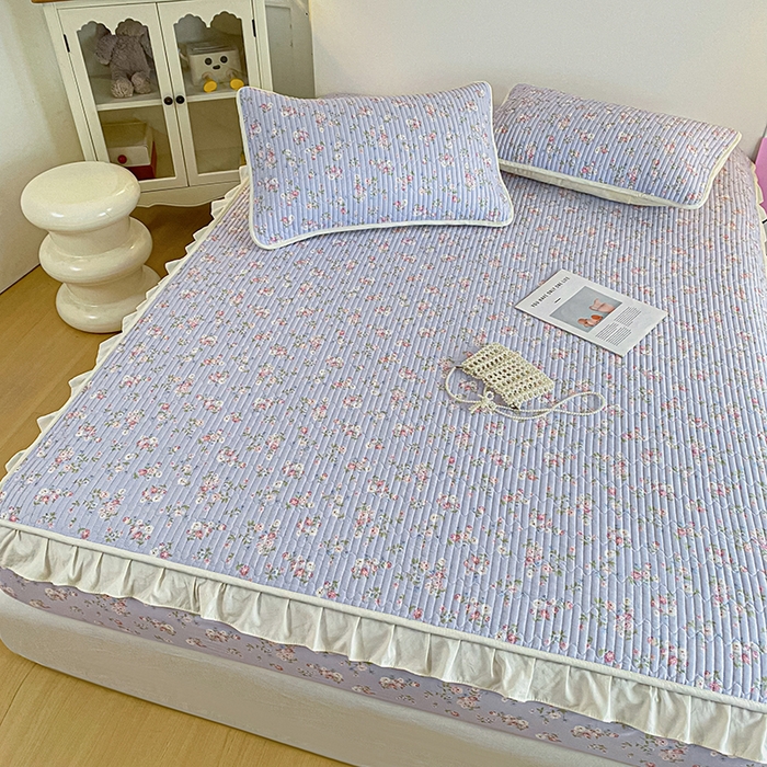 91家纺网 家纺一手货源 找家纺 布柔 2026春夏新款全棉印花夹棉单床笠床垫保护套罩 床笠单件 花田紫