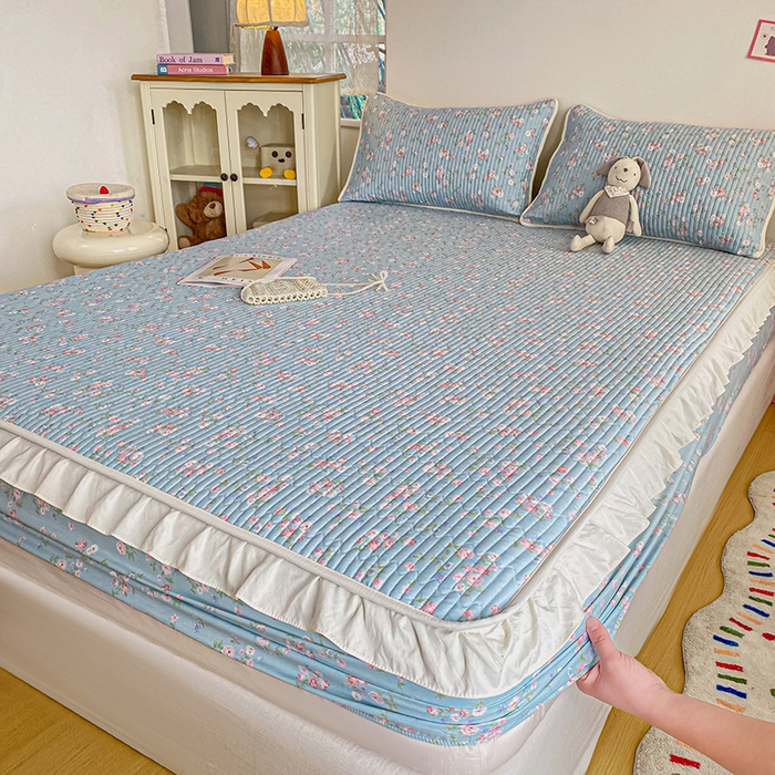 91家纺网 家纺一手货源 找家纺 布柔 2026春夏新款全棉印花夹棉单床笠床垫保护套罩 床笠单件 花田绿