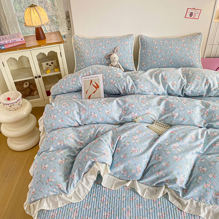 91家纺网 家纺一手货源 找家纺 布柔 2026春夏新款全棉印花夹棉单床笠床垫保护套罩 床笠单件 花田绿