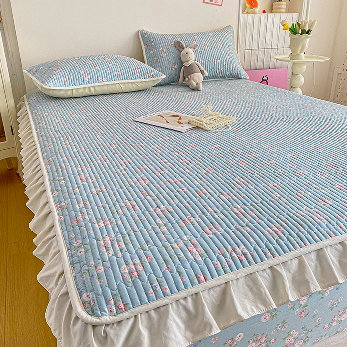 91家纺网 家纺一手货源 找家纺 布柔 2026春夏新款全棉印花夹棉单床笠床垫保护套罩 床笠单件 花田绿