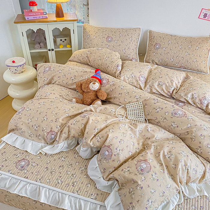 91家纺网 家纺一手货源 找家纺 布柔 2026春夏新款全棉印花夹棉单床笠床垫保护套罩 床笠单件 碎花兔兔