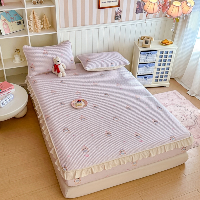 91家纺网 家纺一手货源 找家纺 布柔 2026春夏新款全棉印花夹棉单床笠床垫保护套罩 床笠单件 艾米丽