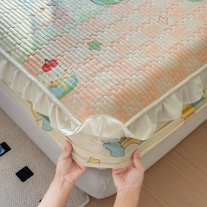 91家纺网 家纺一手货源 找家纺 布柔 2026春夏新款全棉印花夹棉单床笠床垫保护套罩 床笠单件 泡泡星人