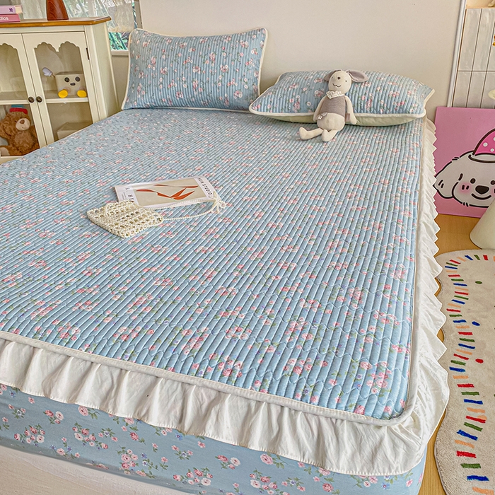 91家纺网 家纺一手货源 找家纺 布柔 2026春夏新款全棉印花夹棉单床笠床垫保护套罩 床笠单件 花田绿