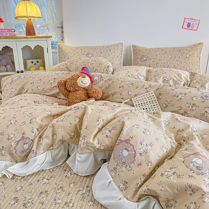 91家纺网 家纺一手货源 找家纺 布柔 2026春夏新款全棉印花夹棉单床笠床垫保护套罩 床笠单件 碎花兔兔