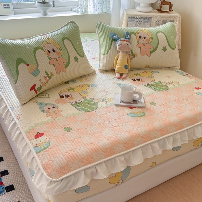 91家纺网 家纺一手货源 找家纺 布柔 2026春夏新款全棉印花夹棉单床笠床垫保护套罩 床笠单件 泡泡星人