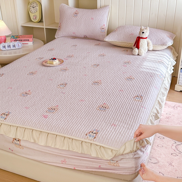 91家纺网 家纺一手货源 找家纺 布柔 2026春夏新款全棉印花夹棉单床笠床垫保护套罩 床笠单件 艾米丽