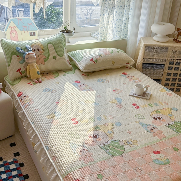 91家纺网 家纺一手货源 找家纺 布柔 2026春夏新款全棉印花夹棉单床笠床垫保护套罩 床笠单件 泡泡星人