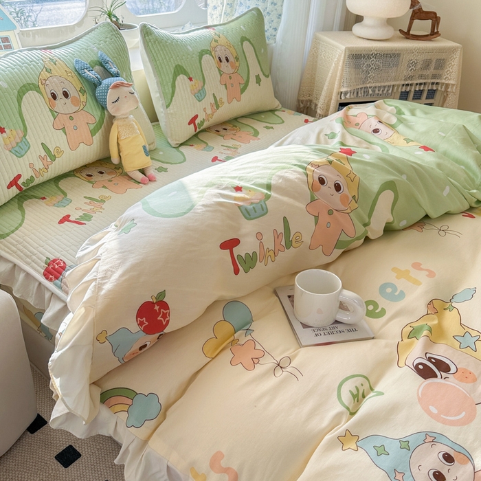 91家纺网 家纺一手货源 找家纺 布柔 2026春夏新款全棉印花夹棉单床笠床垫保护套罩 床笠单件 泡泡星人