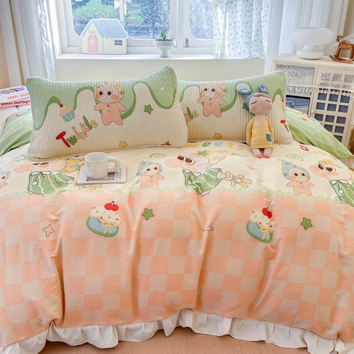 91家纺网 家纺一手货源 找家纺 布柔 2026春夏新款全棉印花夹棉单床笠床垫保护套罩 床笠单件 泡泡星人