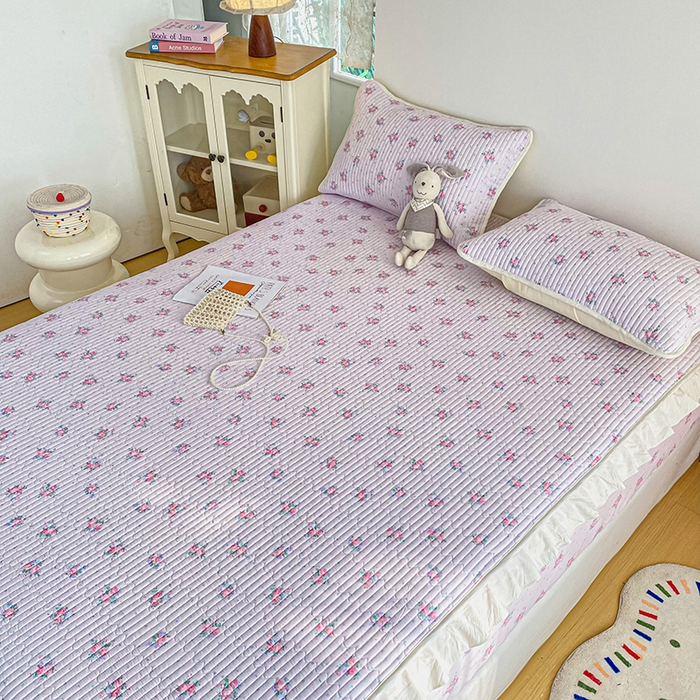 91家纺网 家纺一手货源 找家纺 布柔 2026春夏新款全棉印花夹棉单床笠床垫保护套罩 床笠单件 花田粉