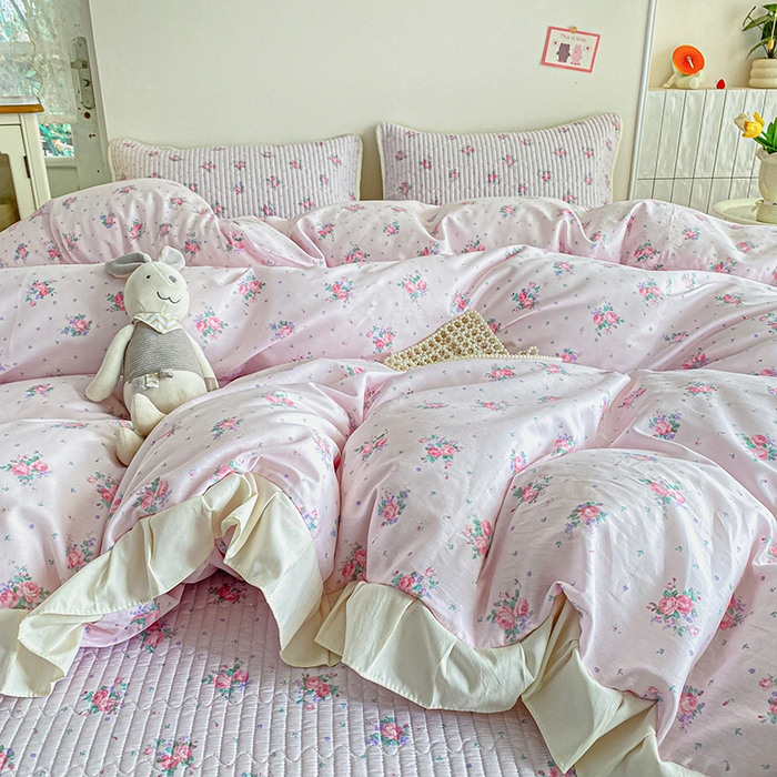 91家纺网 家纺一手货源 找家纺 布柔 2026春夏新款全棉印花夹棉单床笠床垫保护套罩 床笠单件 花田粉