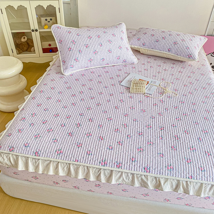 91家纺网 家纺一手货源 找家纺 布柔 2026春夏新款全棉印花夹棉单床笠床垫保护套罩 床笠单件 花田粉