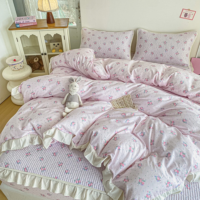 91家纺网 家纺一手货源 找家纺 布柔 2026春夏新款全棉印花夹棉单床笠床垫保护套罩 床笠单件 花田粉