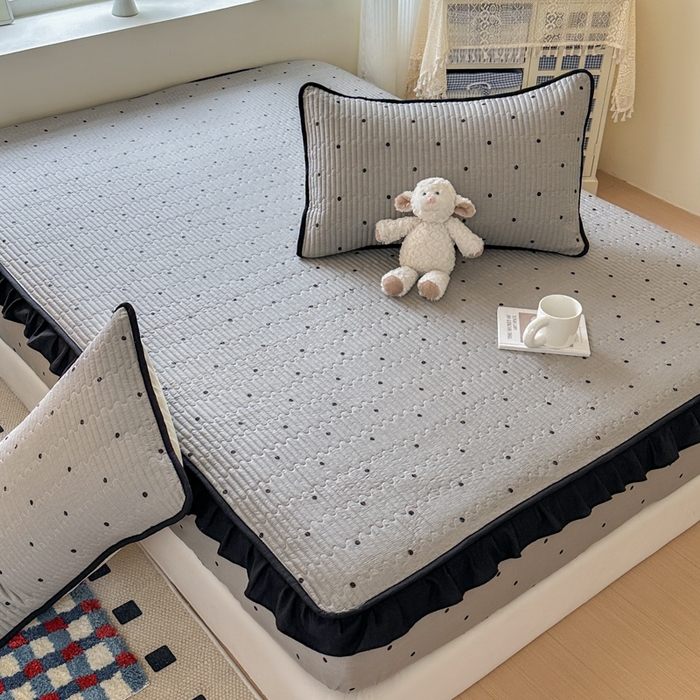 91家纺网 家纺一手货源 找家纺 布柔 2026春夏新款全棉印花夹棉单床笠床垫保护套罩 床笠单件 波点