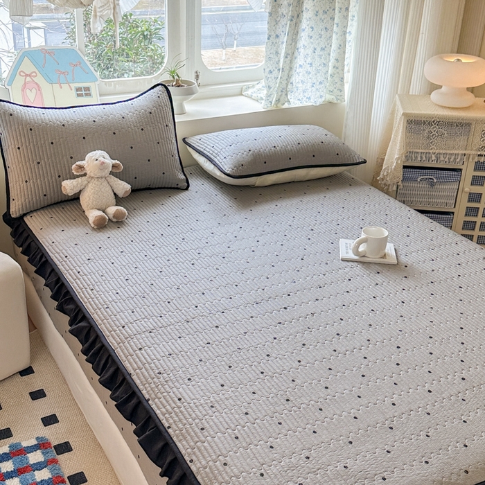 91家纺网 家纺一手货源 找家纺 布柔 2026春夏新款全棉印花夹棉单床笠床垫保护套罩 床笠单件 波点