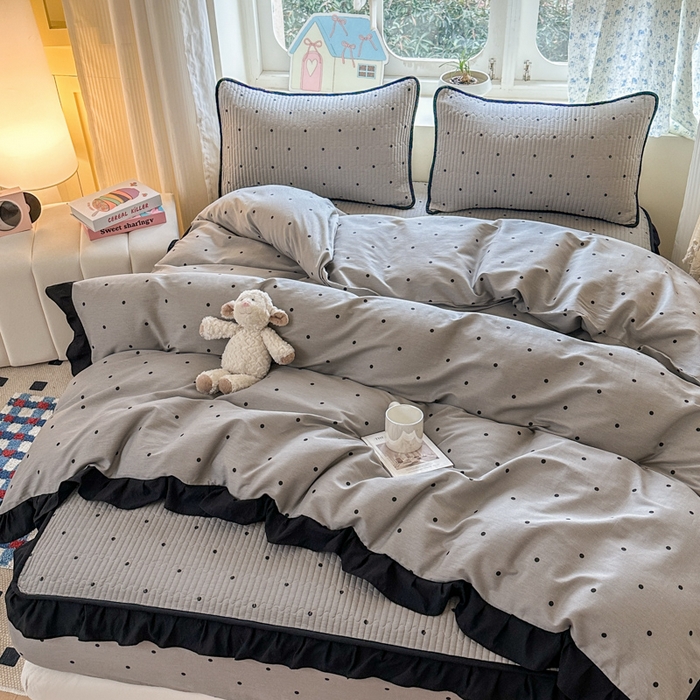 91家纺网 家纺一手货源 找家纺 布柔 2026春夏新款全棉印花夹棉单床笠床垫保护套罩 床笠单件 波点