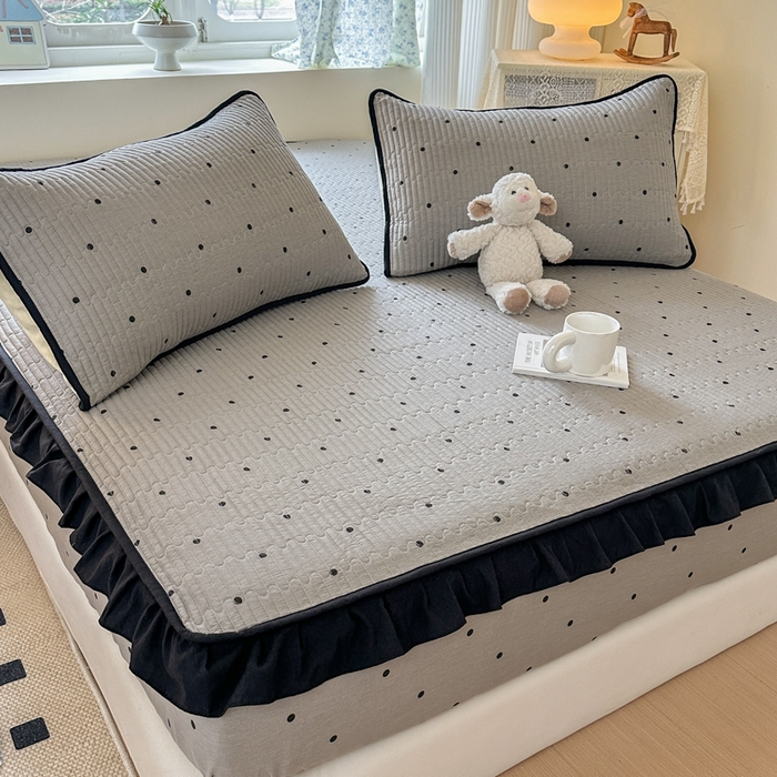 91家纺网 家纺一手货源 找家纺 布柔 2026春夏新款全棉印花夹棉单床笠床垫保护套罩 床笠单件 波点