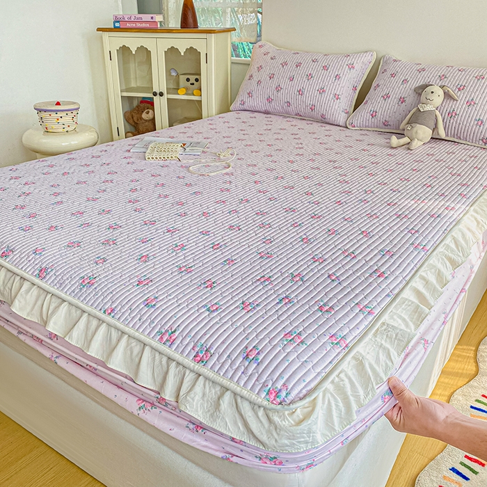 91家纺网 家纺一手货源 找家纺 布柔 2026春夏新款全棉印花夹棉单床笠床垫保护套罩 床笠单件 花田粉