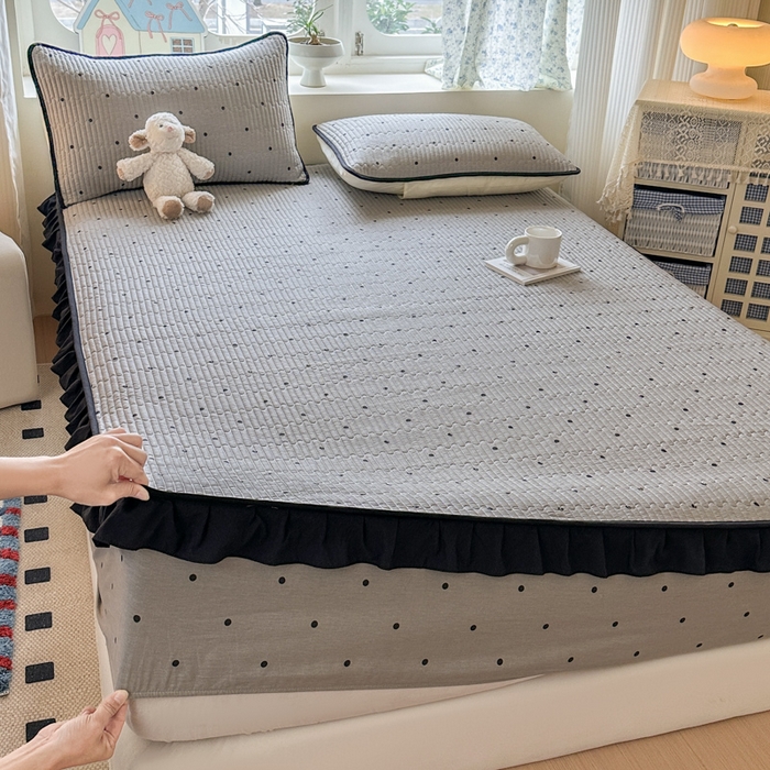 91家纺网 家纺一手货源 找家纺 布柔 2026春夏新款全棉印花夹棉单床笠床垫保护套罩 床笠单件 波点