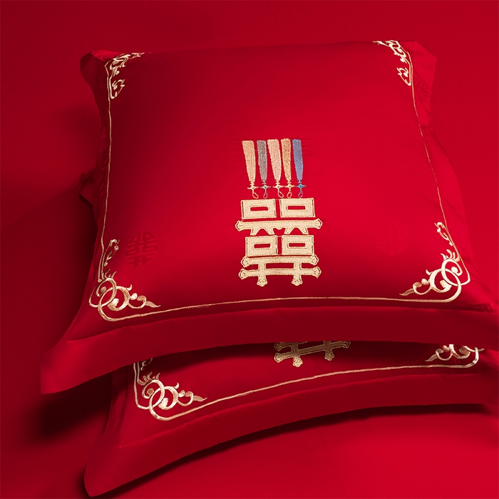 91家纺网 家纺一手货源 找家纺 千禧家纺 2025新款双面长绒棉提花工艺重工刺绣婚庆多件套 祥龙瑞凤