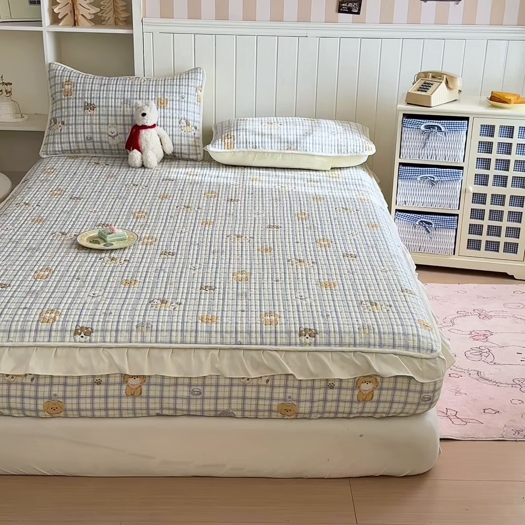 91家纺网 家纺一手货源 找家纺 布柔 2026春夏新款全棉印花夹棉单床笠床垫保护套罩 床笠单件 童年