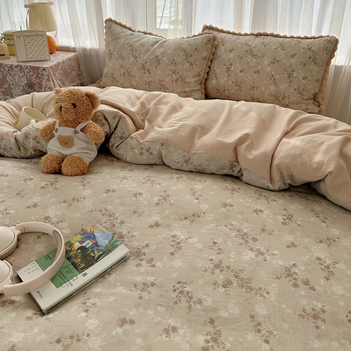 91家纺网 家纺一手货源 找家纺 （总）Sweet dreams甜梦 2026春夏新款全棉纯棉双层纱毛球款四件套