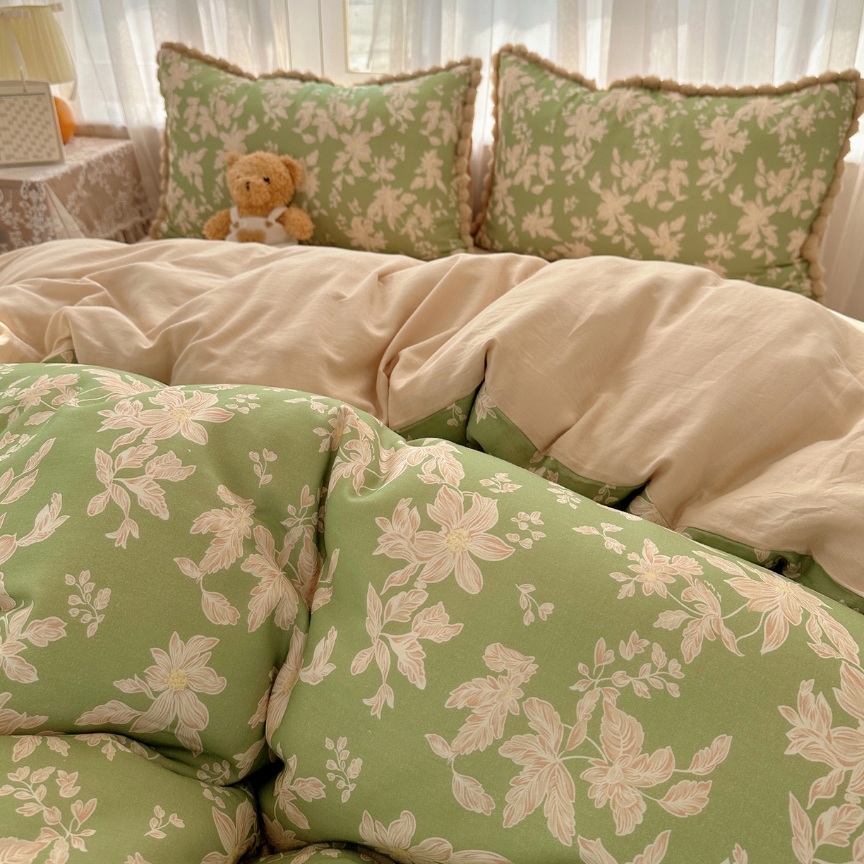 91家纺网 家纺一手货源 找家纺 （总）Sweet dreams甜梦 2026春夏新款全棉纯棉双层纱毛球款四件套