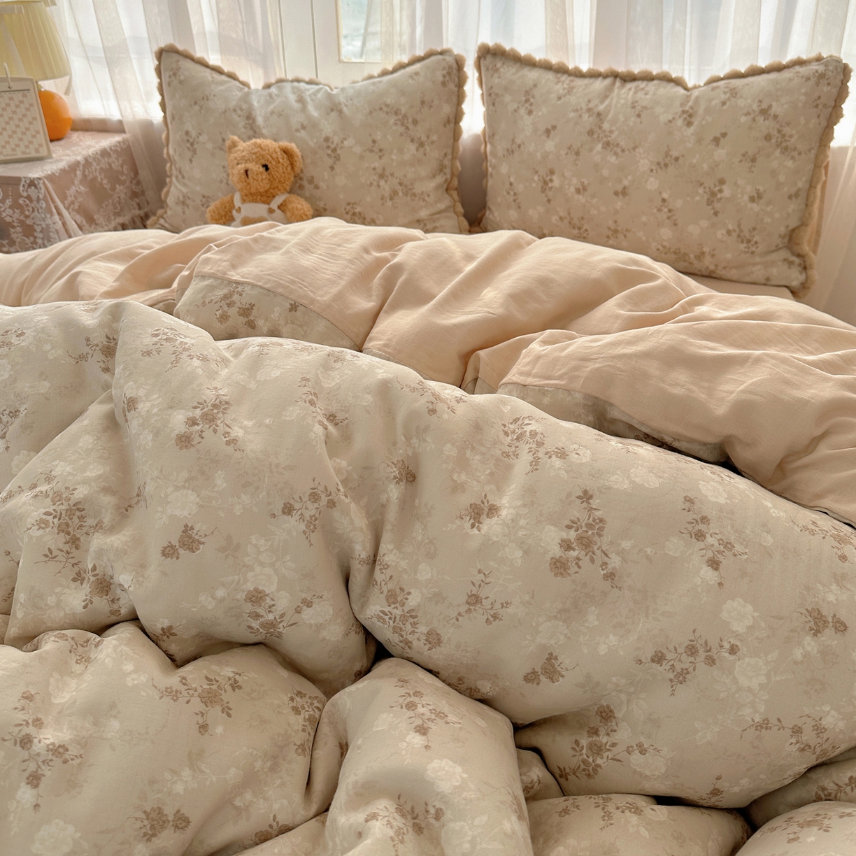 91家纺网 家纺一手货源 找家纺 （总）Sweet dreams甜梦 2026春夏新款全棉纯棉双层纱毛球款四件套