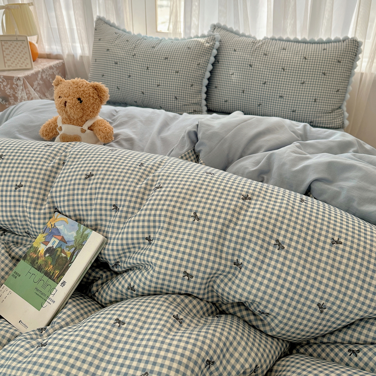 Sweet dreams甜梦 2026春夏新款全棉纯棉双层纱毛球款四件套 千颂伊蓝