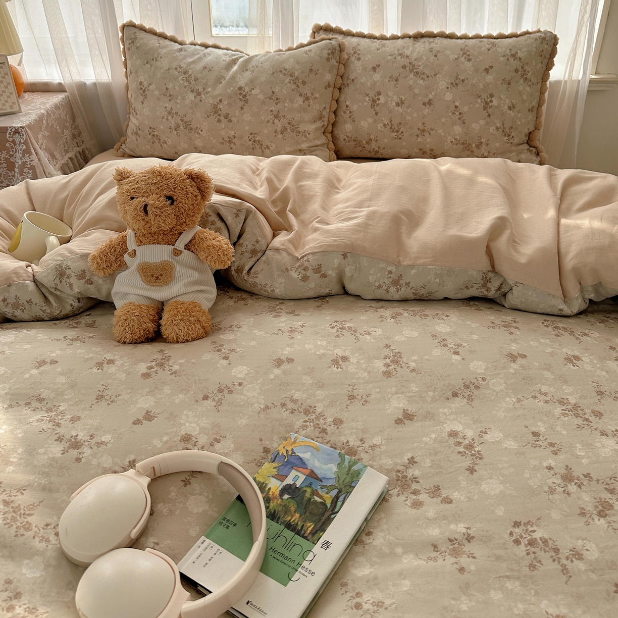 91家纺网 家纺一手货源 找家纺 （总）Sweet dreams甜梦 2026春夏新款全棉纯棉双层纱毛球款四件套