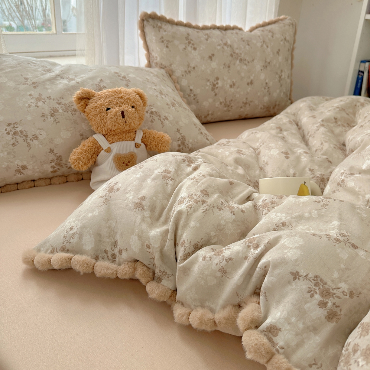 91家纺网 家纺一手货源 找家纺 （总）Sweet dreams甜梦 2026春夏新款全棉纯棉双层纱毛球款四件套