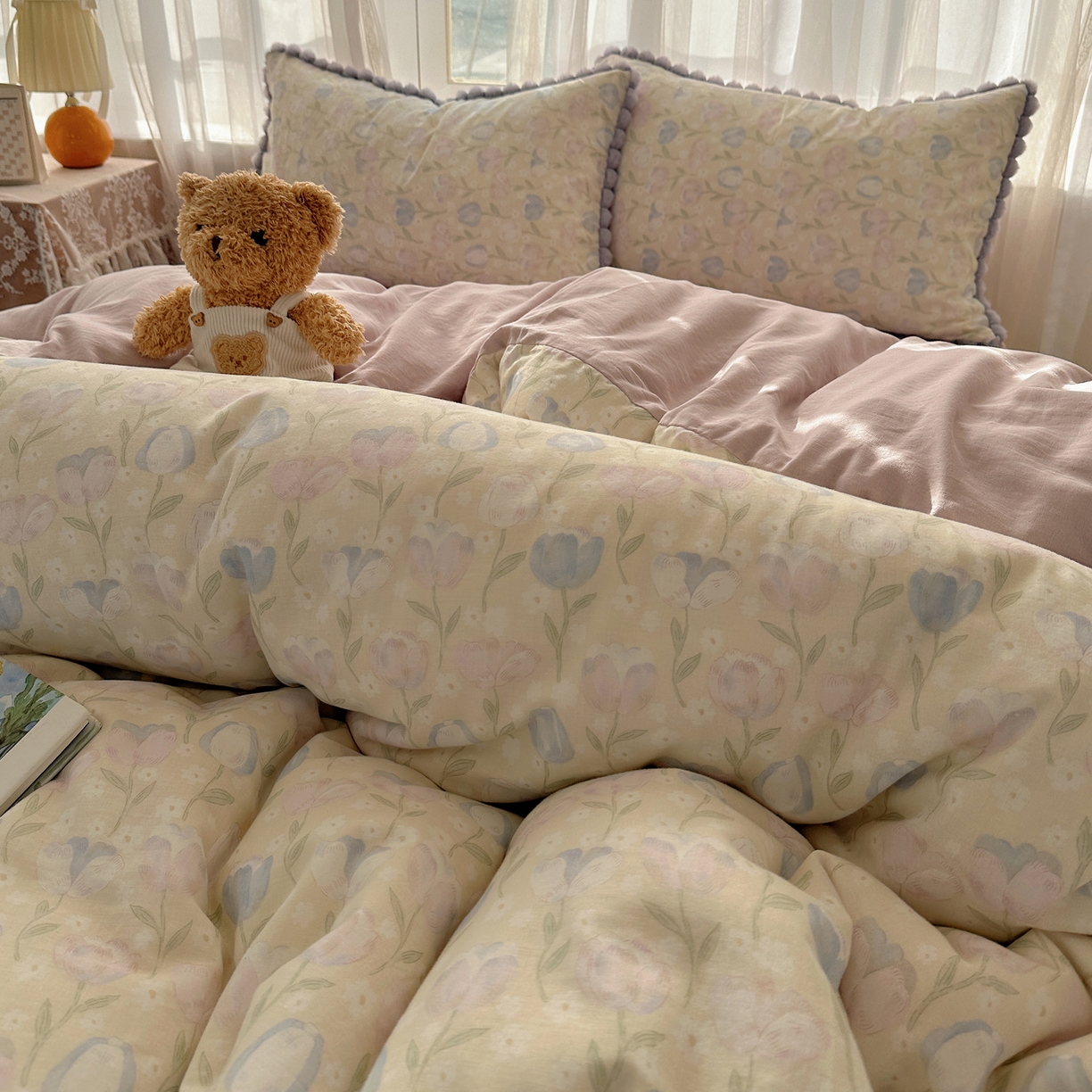 91家纺网 家纺一手货源 找家纺 （总）Sweet dreams甜梦 2026春夏新款全棉纯棉双层纱毛球款四件套