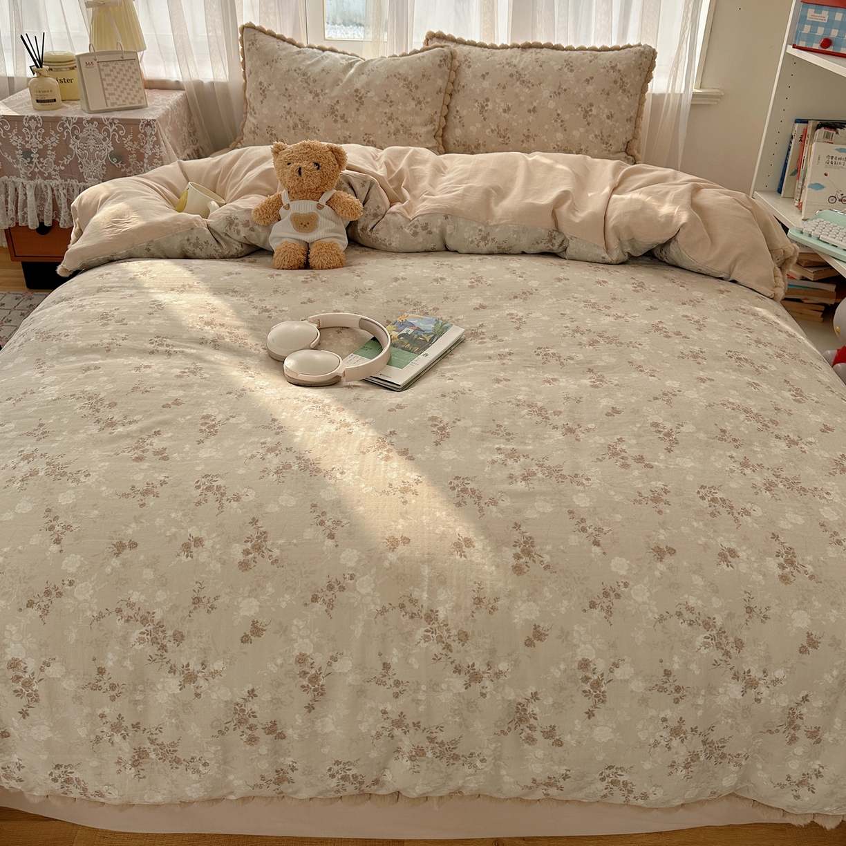 91家纺网 家纺一手货源 找家纺 （总）Sweet dreams甜梦 2026春夏新款全棉纯棉双层纱毛球款四件套