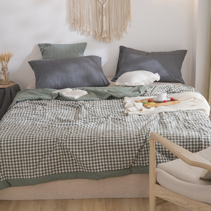 玖弘家居 2026新款凉感亲肤羽丝棉夏被 绿小格