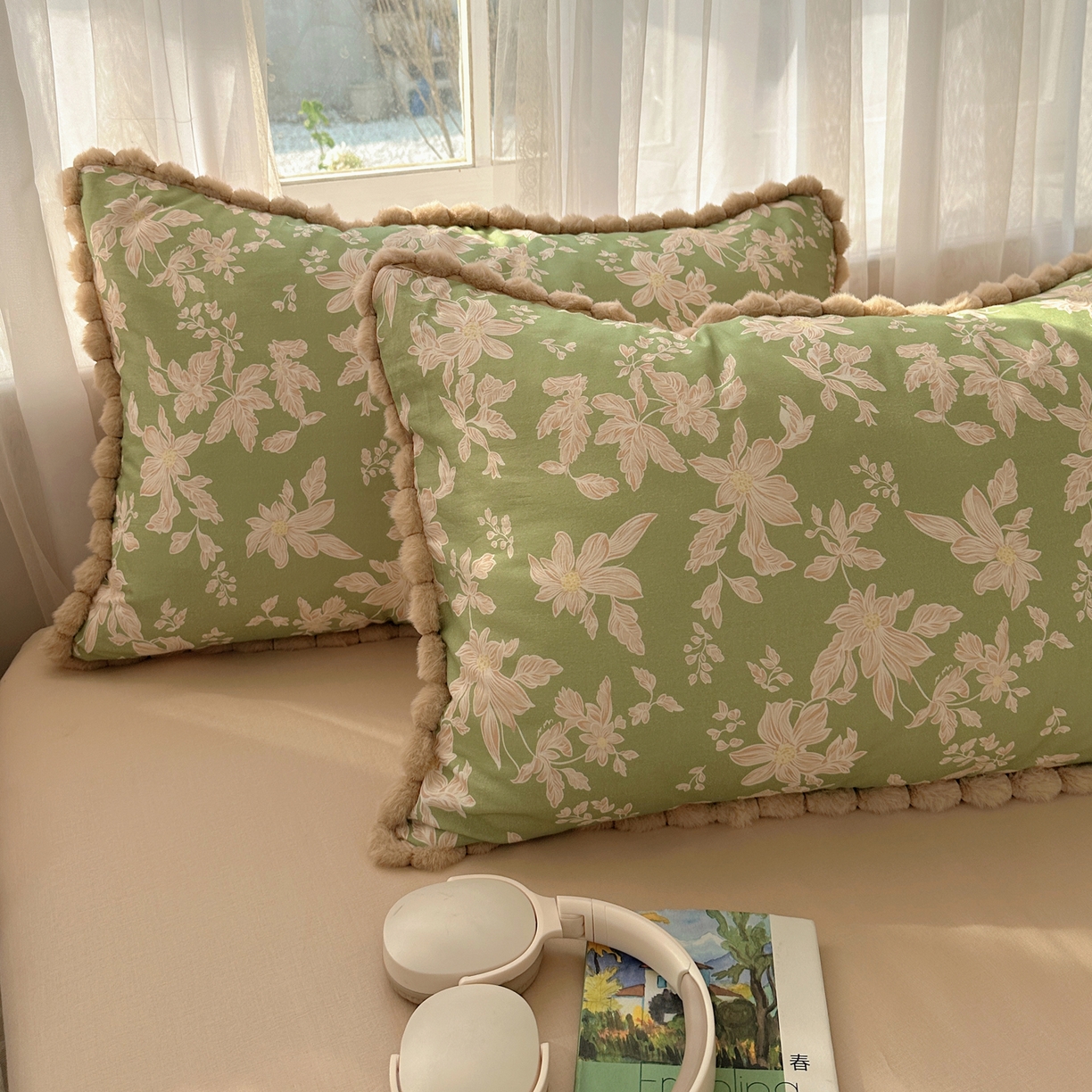 91家纺网 家纺一手货源 找家纺 Sweet dreams甜梦 2026春夏新款全棉纯棉双层纱毛球款四件套 温婉花语