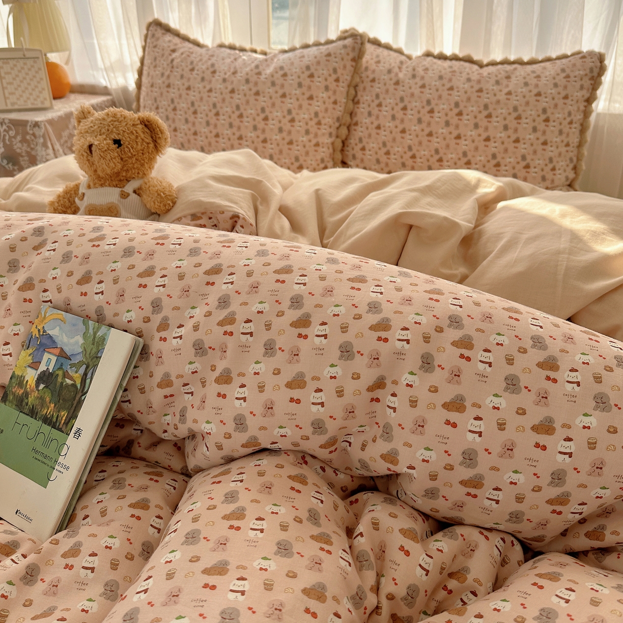 Sweet dreams甜梦 2026春夏新款全棉纯棉双层纱毛球款四件套 朱古力小奶狗