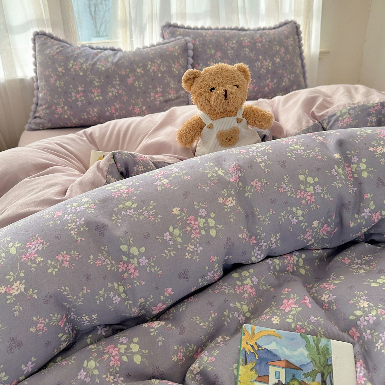 91家纺网 家纺一手货源 找家纺 Sweet dreams甜梦 2026春夏新款全棉纯棉双层纱毛球款四件套 花梦时