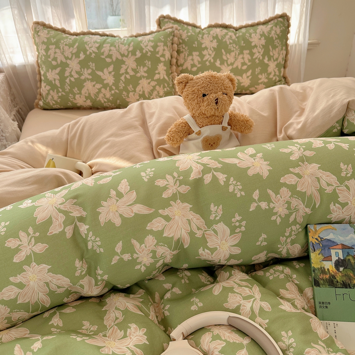 91家纺网 家纺一手货源 找家纺 Sweet dreams甜梦 2026春夏新款全棉纯棉双层纱毛球款四件套 温婉花语