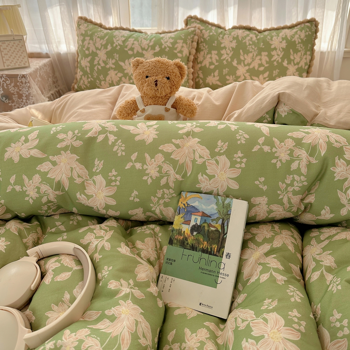 91家纺网 家纺一手货源 找家纺 Sweet dreams甜梦 2026春夏新款全棉纯棉双层纱毛球款四件套 温婉花语