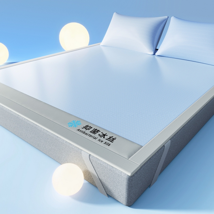 91家纺网 家纺一手货源 找家纺 席佬大 2026新款负离子抑菌冰丝软席子凉席-床笠款 蓝色