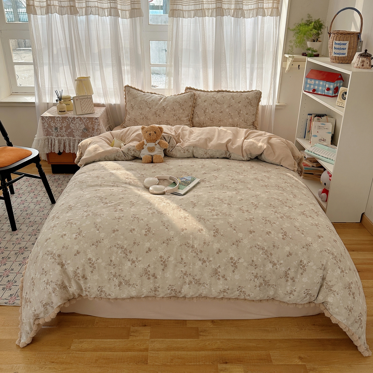 91家纺网 家纺一手货源 找家纺 Sweet dreams甜梦 2026春夏新款全棉纯棉双层纱毛球款四件套 楼兰米