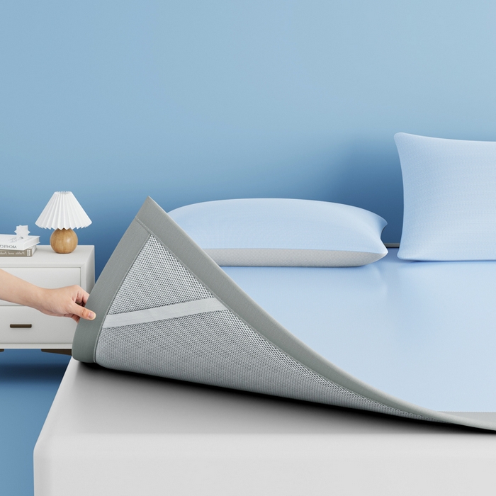 91家纺网 家纺一手货源 找家纺 席佬大 2026新款负离子抑菌冰丝软席子凉席-床笠款 蓝色