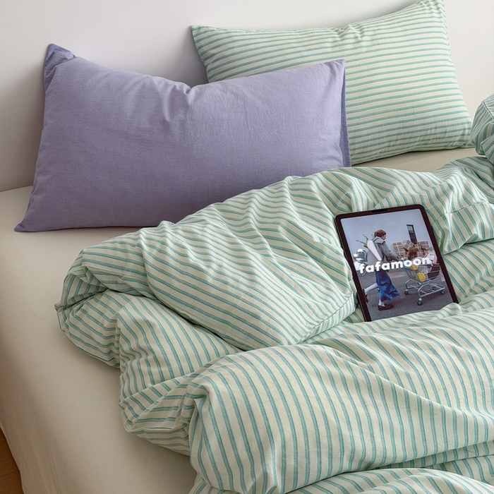 玖弘家居 2026新款全棉水洗棉色织条纹四件套系列【控价1.2-149  1.5/1.8-179  2.0-199】 翠兰条（翠兰条+淡紫）