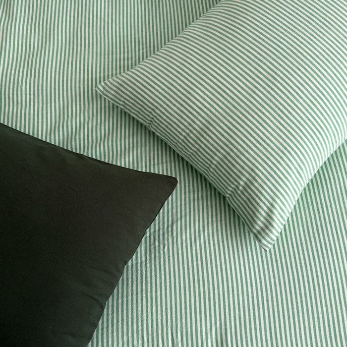 91家纺网 家纺一手货源 找家纺 玖弘家居 2026新款全棉水洗棉色织条纹四件套系列【控价1.2-149  1.5/1.8-179  2.0-199】 绿白条纹（绿白条+墨绿）
