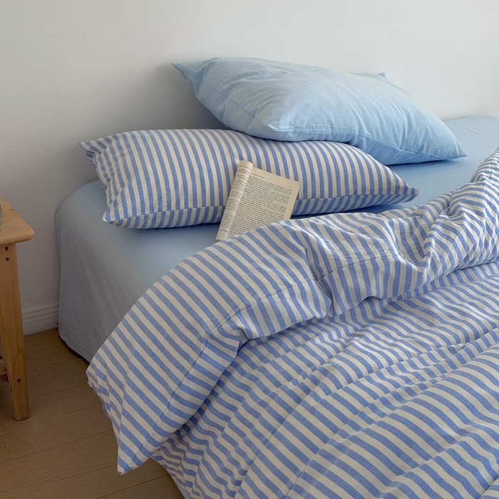 玖弘家居 2026新款全棉水洗棉色织条纹四件套系列【控价1.2-149  1.5/1.8-179  2.0-199】 蓝白条纹（蓝白条+天蓝）